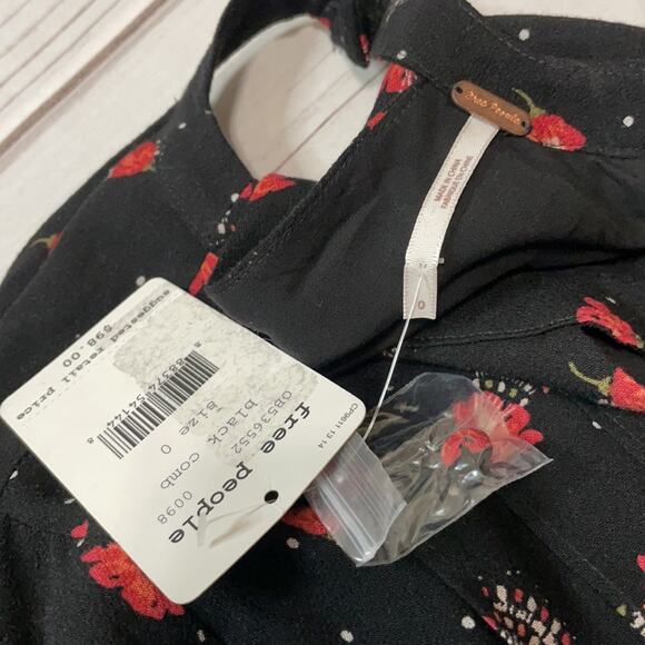 FREE PEOPLE Black Floral Combo Tegan Dress Size 0 - Picture 8 of 10